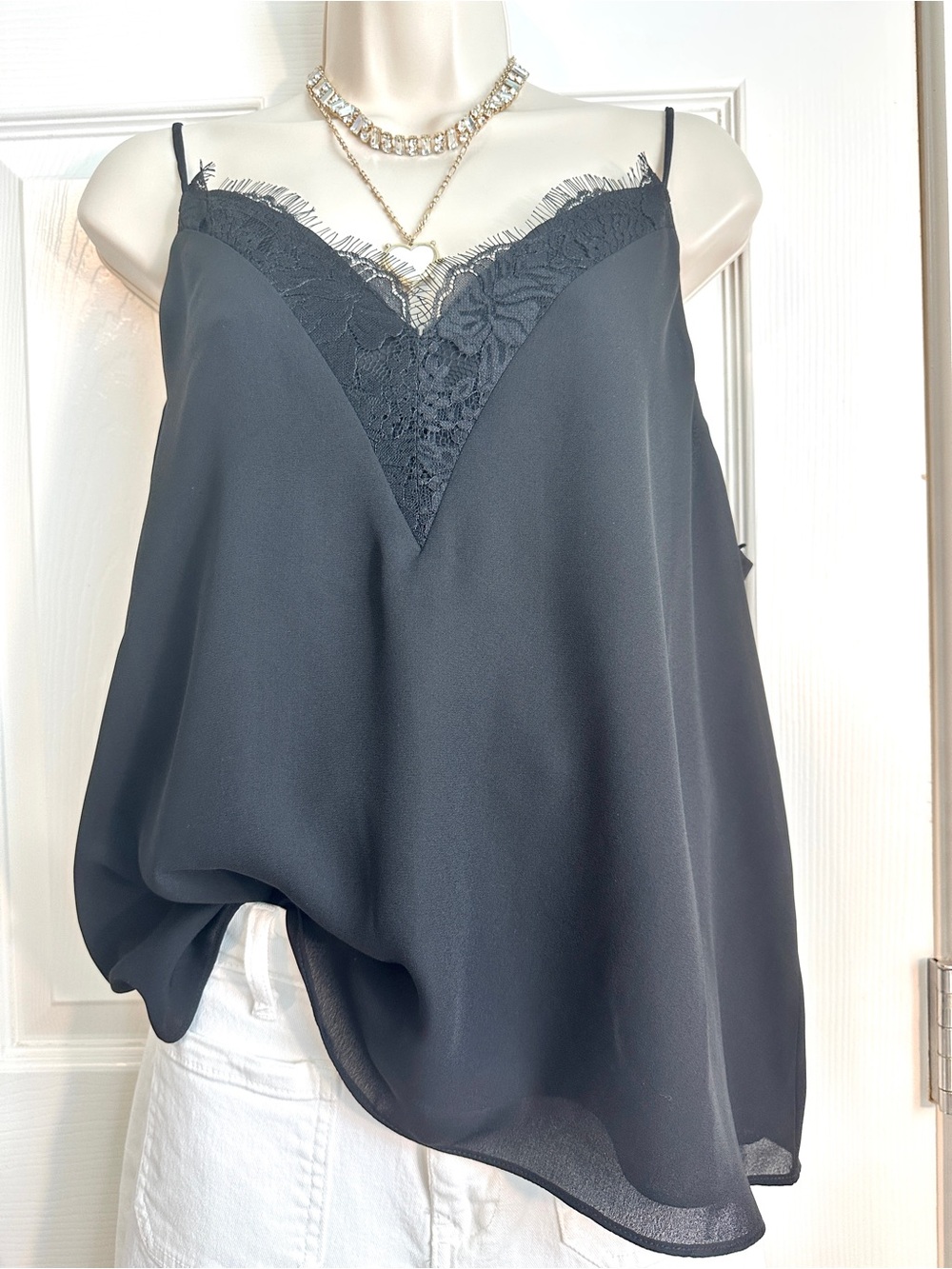 Women’s Black Lace-Trim Camisole Tank Top
